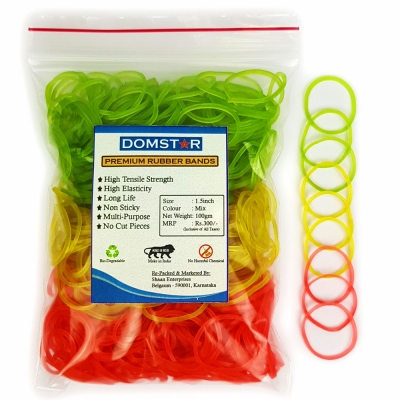 DOMSTAR Rubber Band with Zipper Pouch for Office, School, Home - (1.5inch, 100gm, 600pcs)