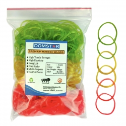 DOMSTAR Premium Fluorescent Nylon Rubber Bands with Zipper Pouch(2inch,100gm,480pcs) - Elastic Bands for Office, School and Home