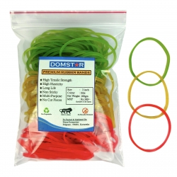 DOMSTAR Premium Fluorescent Nylon Rubber Bands with Zipper Pouch(3inch,100gm,180pcs) - Elastic Bands for Office, School and Home