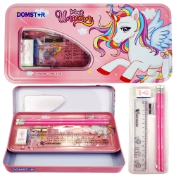 DOMSTAR Unicorn Metal Pencil Box with Dual Compartment - D0001 - Durable, Compact & Adorable Pen and Pencil Holder for School Kids