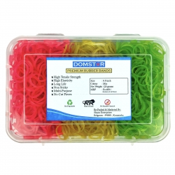 DOMSTAR Premium Fluorescent Nylon Rubber Bands in Transparent Plastic Box (0.5inch, 120gm, 1680pcs) for Office and Home