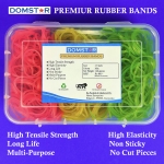 DOMSTAR Premium Fluorescent Nylon Rubber Bands in Transparent Plastic Box (2inch, 120gm, 580pcs) for Office and Home
