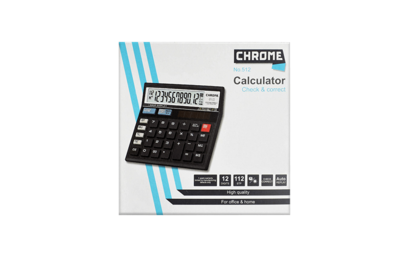 Chrome 12 digit Desktop Calculator 512 | Dual Power - Battery + Solar