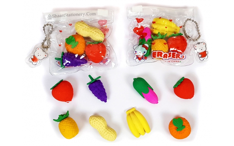 Cute Fruit Eraser for Kids |Fancy Stationery, Pack of 4 Erasers