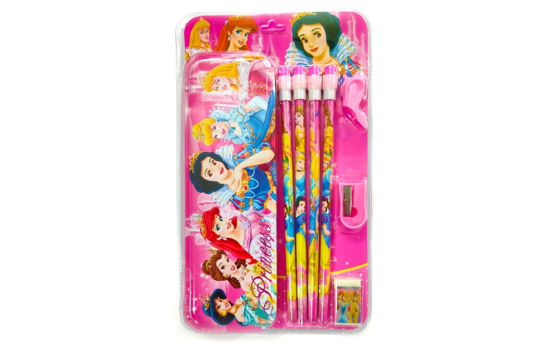 Princess Metal Pencil Box with Pencil Eraser, Sharpener and Pencil Grip | Gift Pack