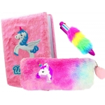 Unicorn 3 in 1 Combo Fur Gift Set for Gifting | Unicorn Fur Diary -  Unicorn Fur Pouch - Unicorn 6in1 Fur Pen