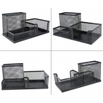 Metal Mesh Desk Organizer Pen Stand with 3 Compartment | Black